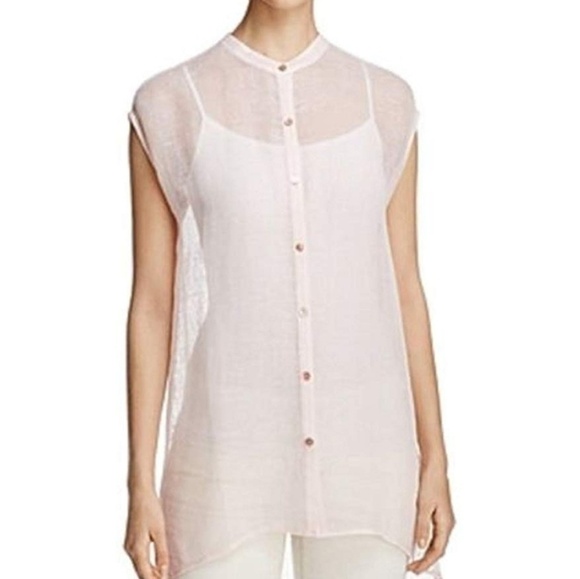 NWT! EILEEN Fisher S/P mandarin collar mesh shirt - Picture 1 of 8